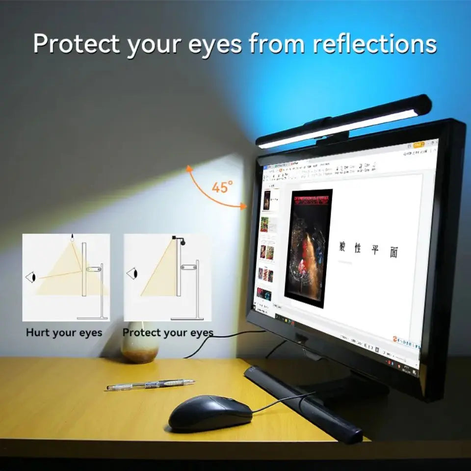Smart Computer Monitor Light Bar with Backlight for Home Office, Eye-Caring USB LED Reading Lamp, Dimmable Screen Monitor Lamp