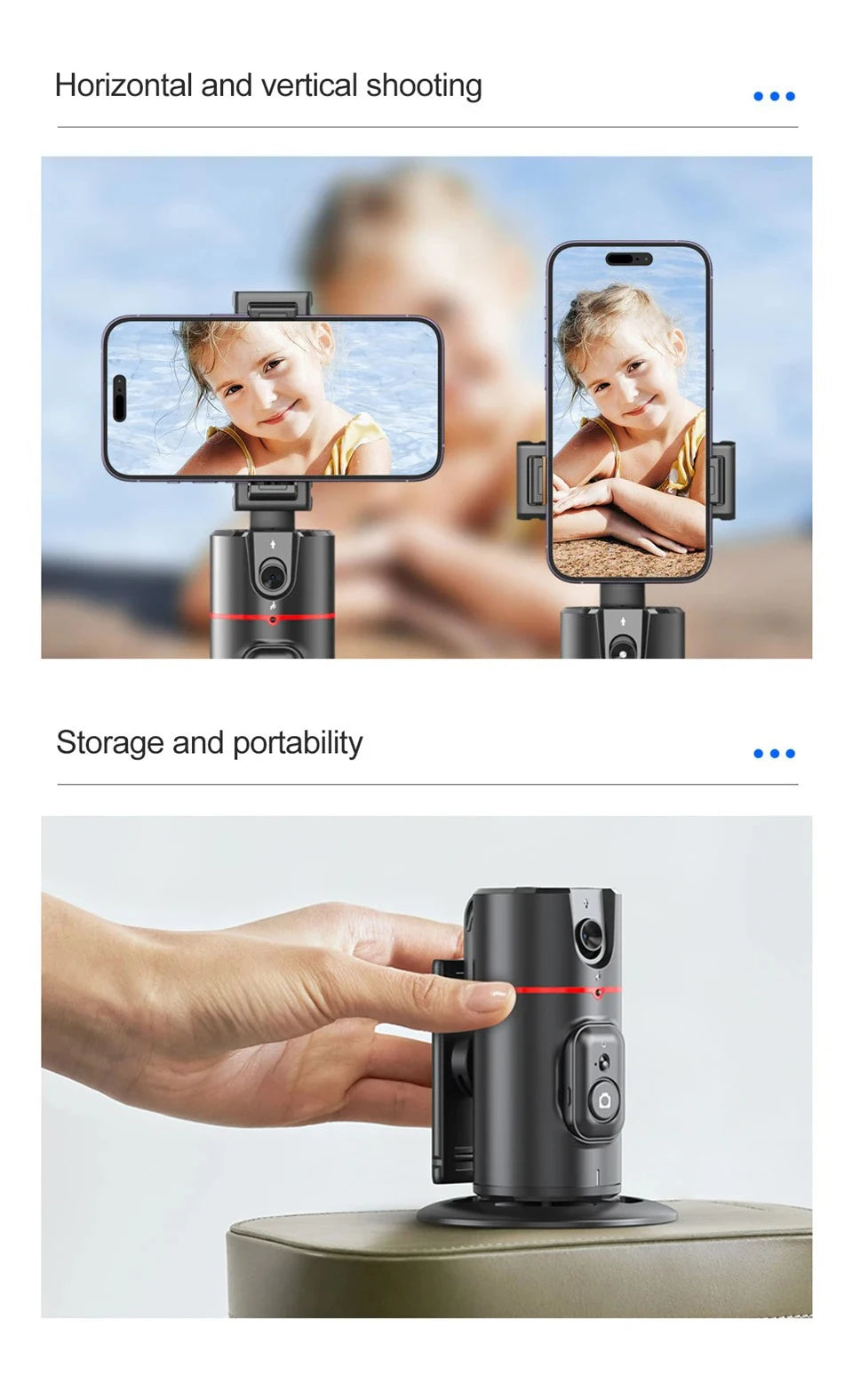 Auto Face Tracking Tripod 360°Rotation,No App, Gesture Recognition Phone Camera Mount Smart Shooting Phone Holder for Live Video