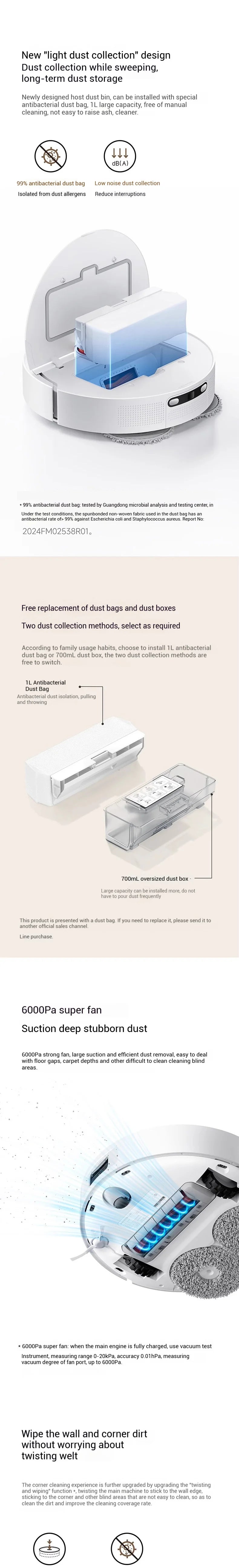 【Xiaomi】 Robot Vacuum H40, 10,000 Pa powerful Aspiration, ultra-accurate cleaning with navigation LDS, 2-en1: Vacuum and wash