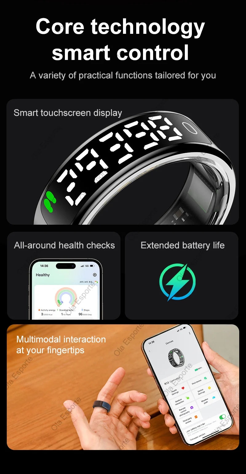 Smart Ring with Charging Case for Men Women, Display Screen, Health Monitor, 5ATM Waterproof,Multiple Sport Mode For Android IOS