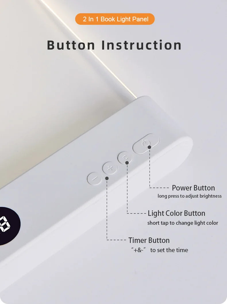 Smart Led Reading Light, Book Lights at Night, Rechargeable Clear Flat Reading Lights with 3 Colors & Timer, Eye-Friendly Glow