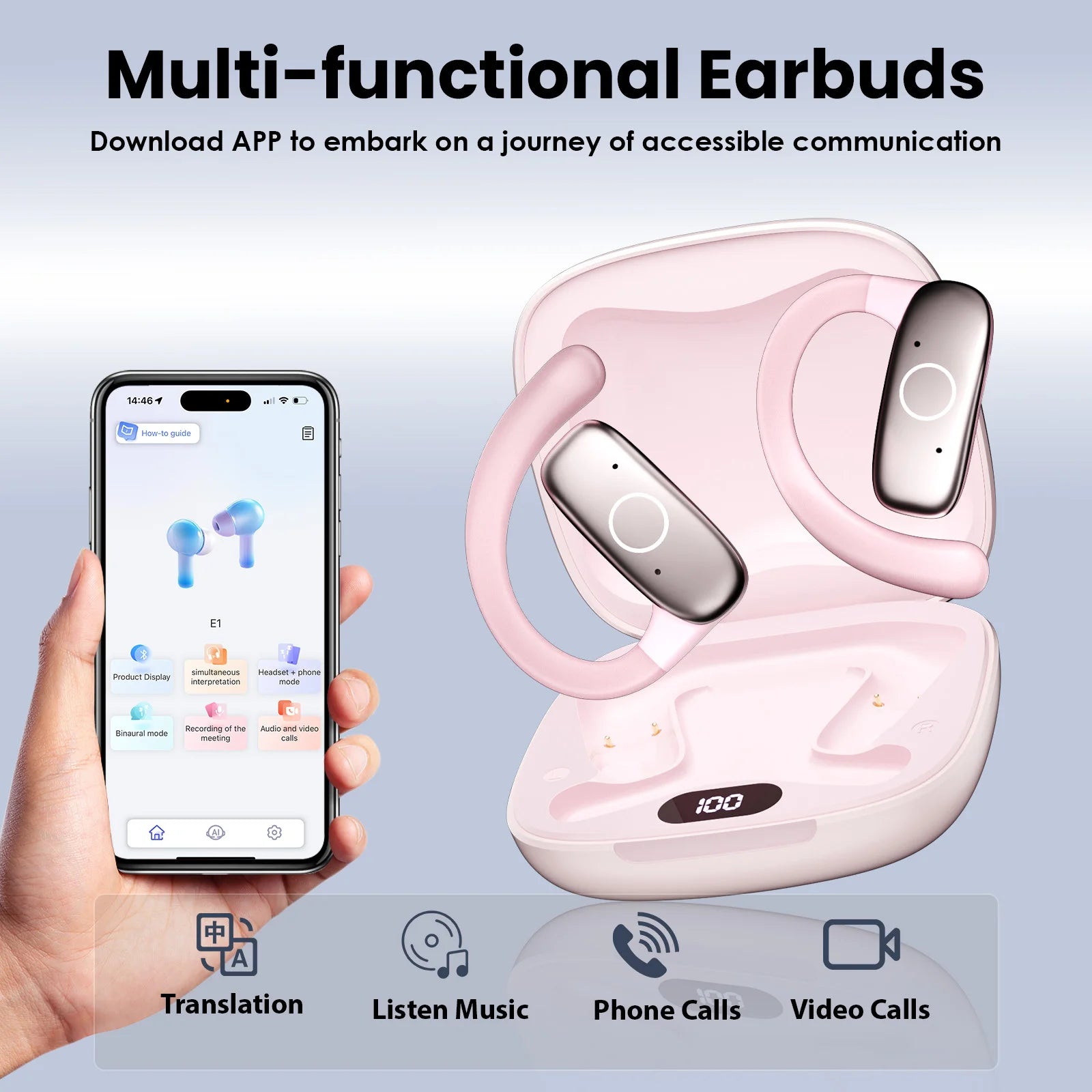 AI Smart Translation Headphones Sports Bluetooth Wireless Headset 114 Languages Real Time Translator Earbuds Free Lifetime APP