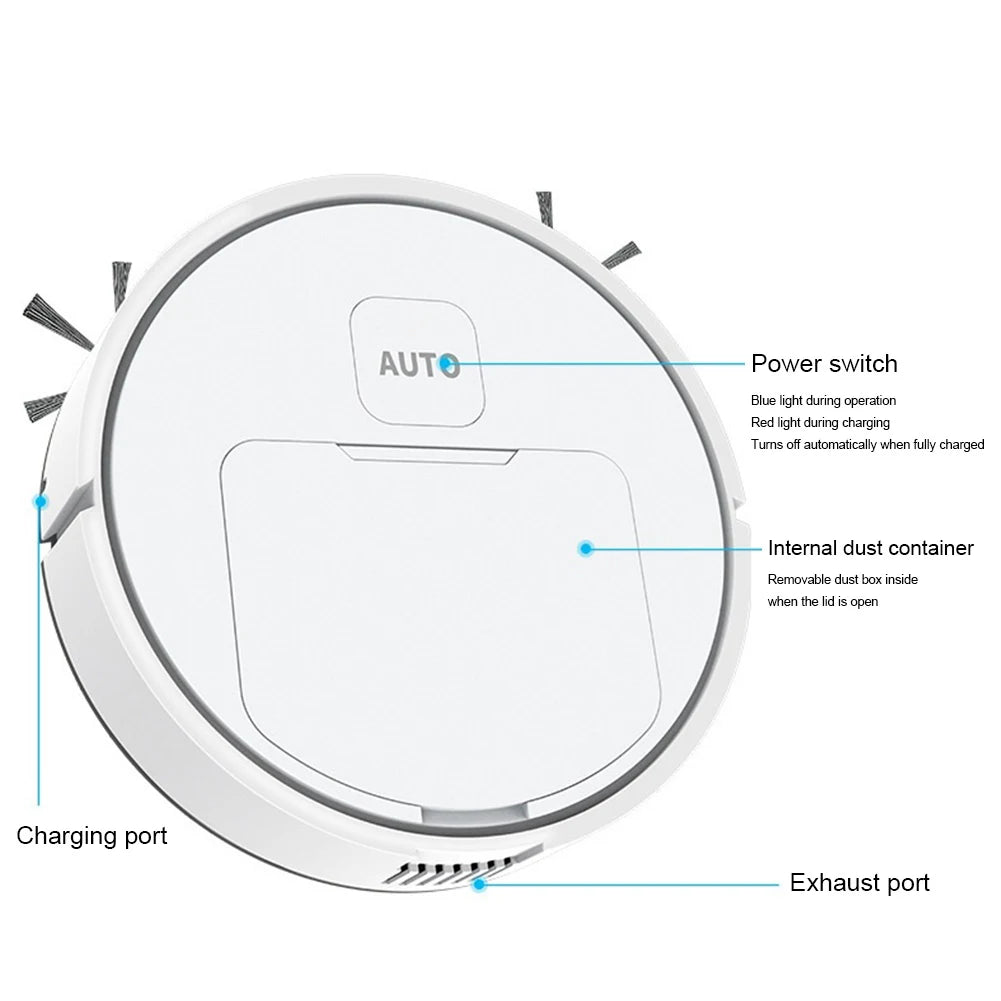 3-in-1 Robot Vacuum Cleaner USB Rechargeable 1000Pa Suction Robotic Vacuum and Mop Combo for Home Floor Washing Carpet Pet Hair