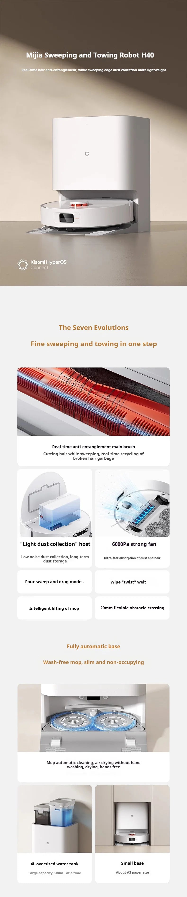 【Xiaomi】 Robot Vacuum H40, 10,000 Pa powerful Aspiration, ultra-accurate cleaning with navigation LDS, 2-en1: Vacuum and wash