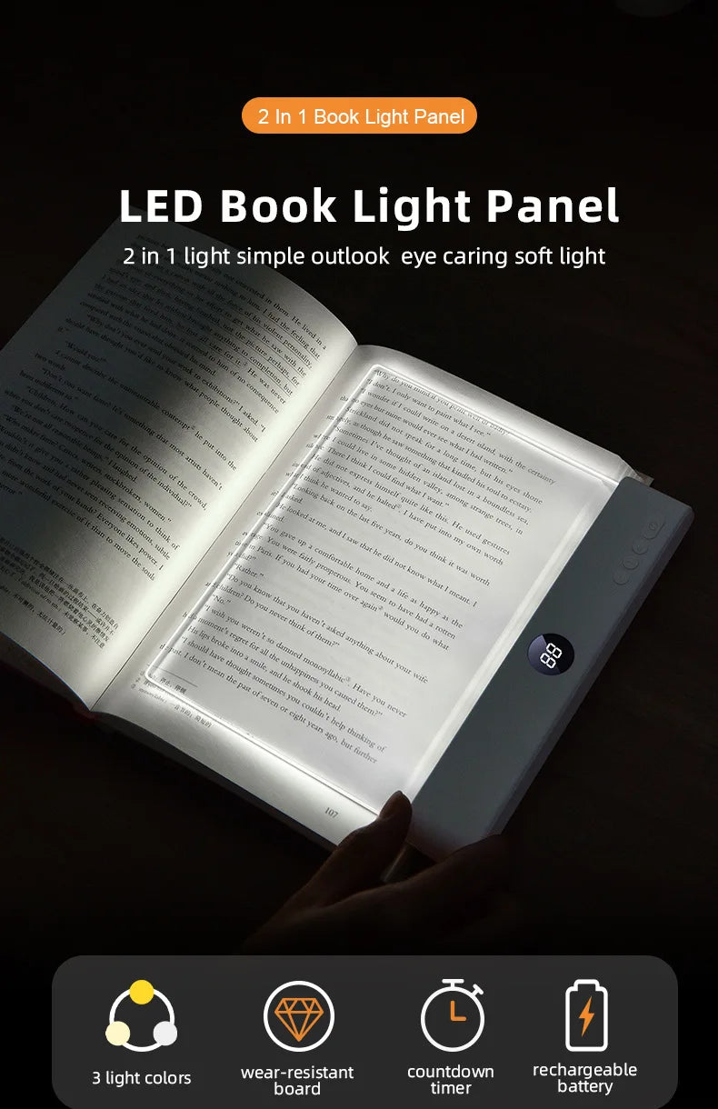 Smart Led Reading Light, Book Lights at Night, Rechargeable Clear Flat Reading Lights with 3 Colors & Timer, Eye-Friendly Glow