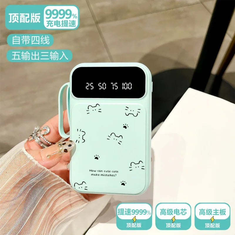 20000mAh Fast-charging Portable Power Bank with Minimalist Design, Featuring A Cat-shaped Design and A Built-in Cable