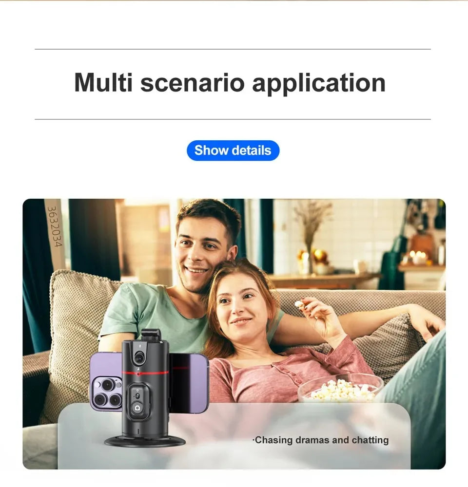 Auto Face Tracking Tripod 360°Rotation,No App, Gesture Recognition Phone Camera Mount Smart Shooting Phone Holder for Live Video
