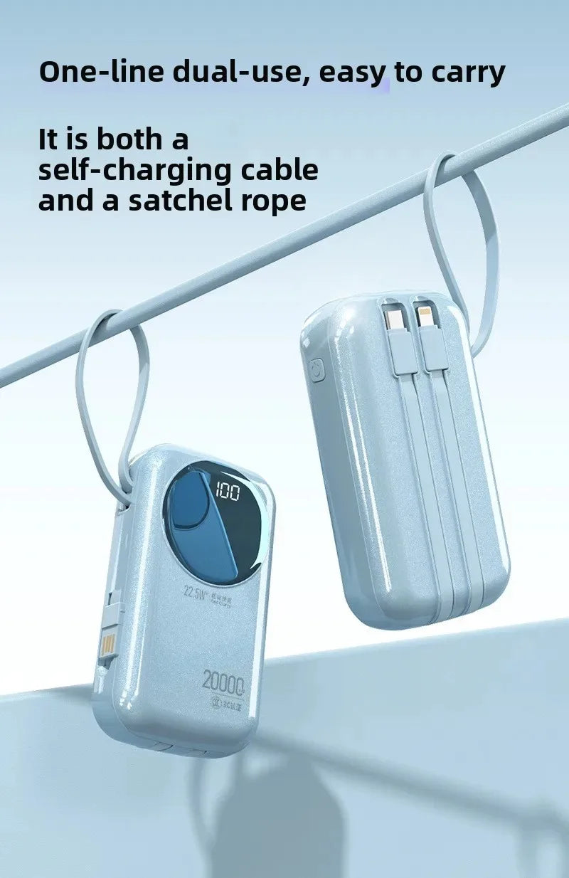 2025 New CCC Certified Power Bank – 22.5W Super Fast Charging with Built-in Cables 20000mAh Charger Customizable R37C