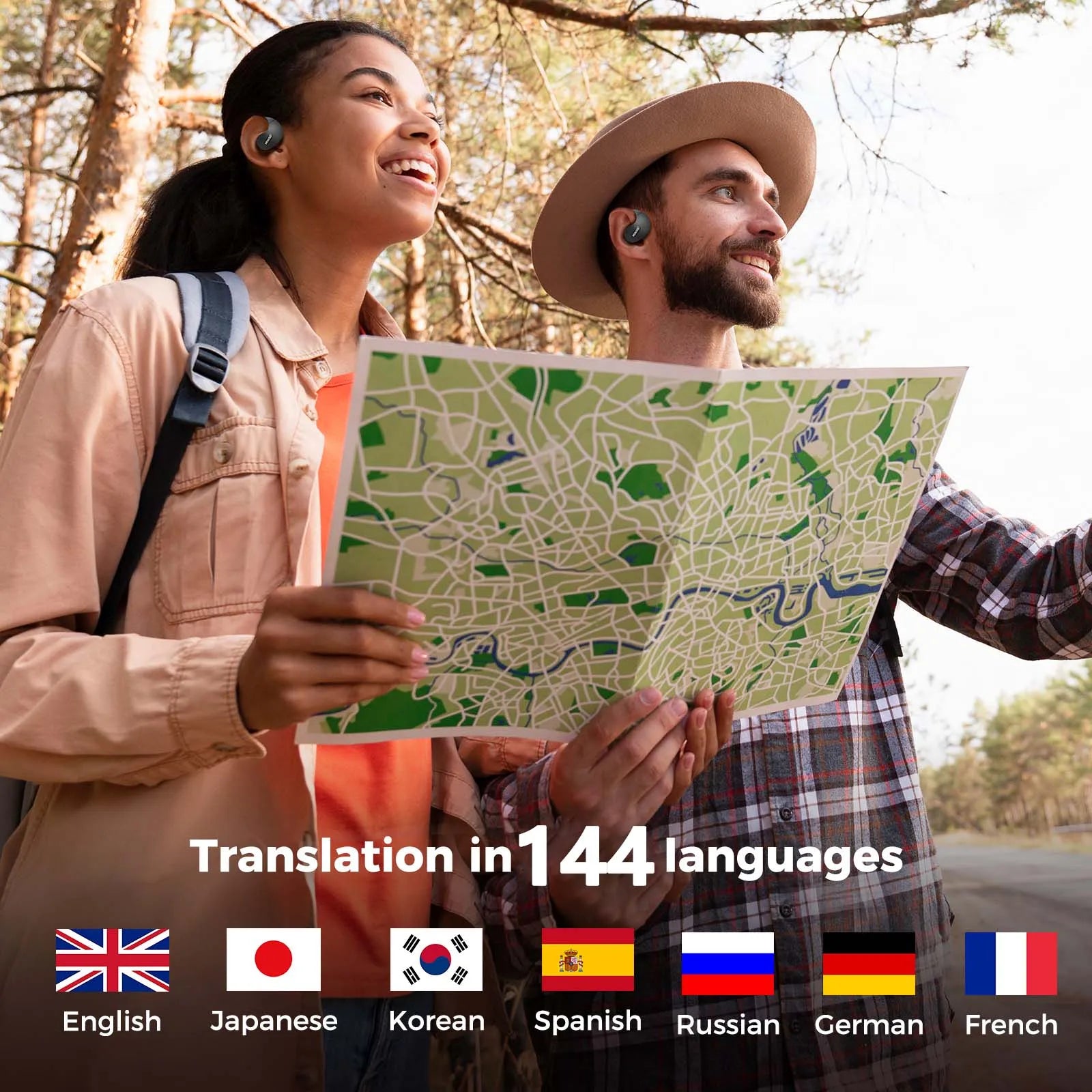 AI Translator Earbuds, Bluetooth Earphones, Languages Translation for Travel/Business/Learning, Real-Time 2-Way, iOS/Android