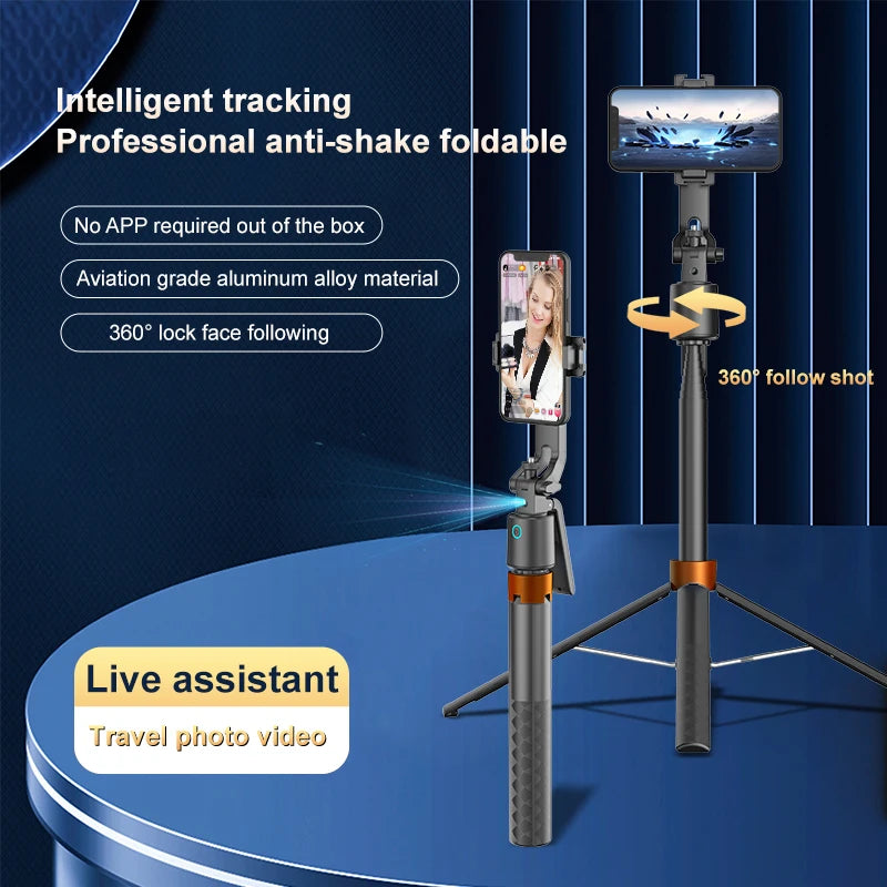 AI Face Tracking Tripod Intelligent Smart Selfie Stick Foldable Phone Holder Stabilizer Bluetooth Remote for iphone Android