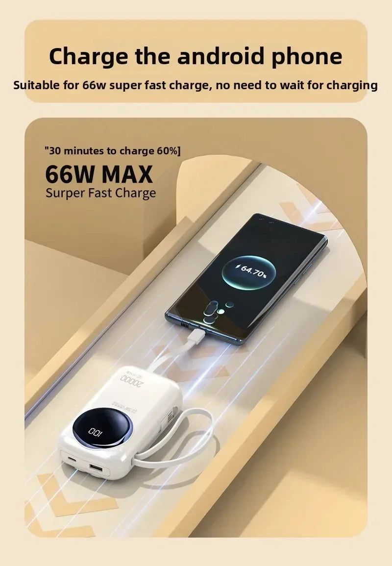2025 New CCC Certified Power Bank – 22.5W Super Fast Charging with Built-in Cables 20000mAh Charger Customizable R37C