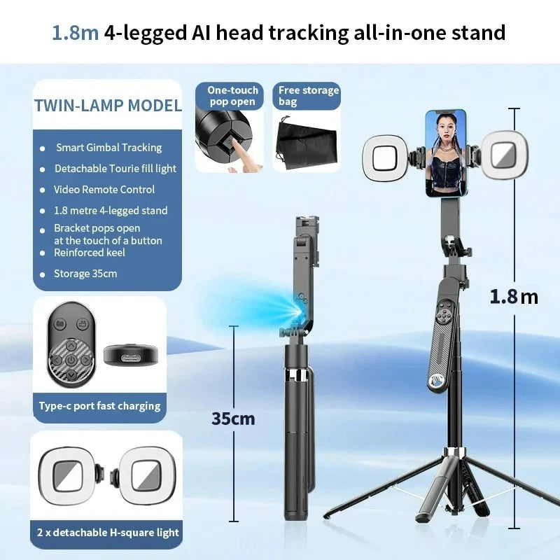 Smart AI Tracking Gimbal Facial Tracking Selfie Stick Bluetooth Selfie Camera Portable Travel Automatic Rotation Phone Holder