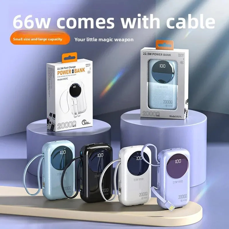 2025 New CCC Certified Power Bank – 22.5W Super Fast Charging with Built-in Cables 20000mAh Charger Customizable R37C