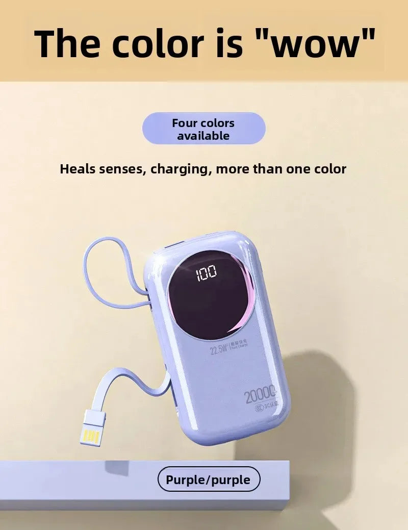 2025 New CCC Certified Power Bank – 22.5W Super Fast Charging with Built-in Cables 20000mAh Charger Customizable R37C