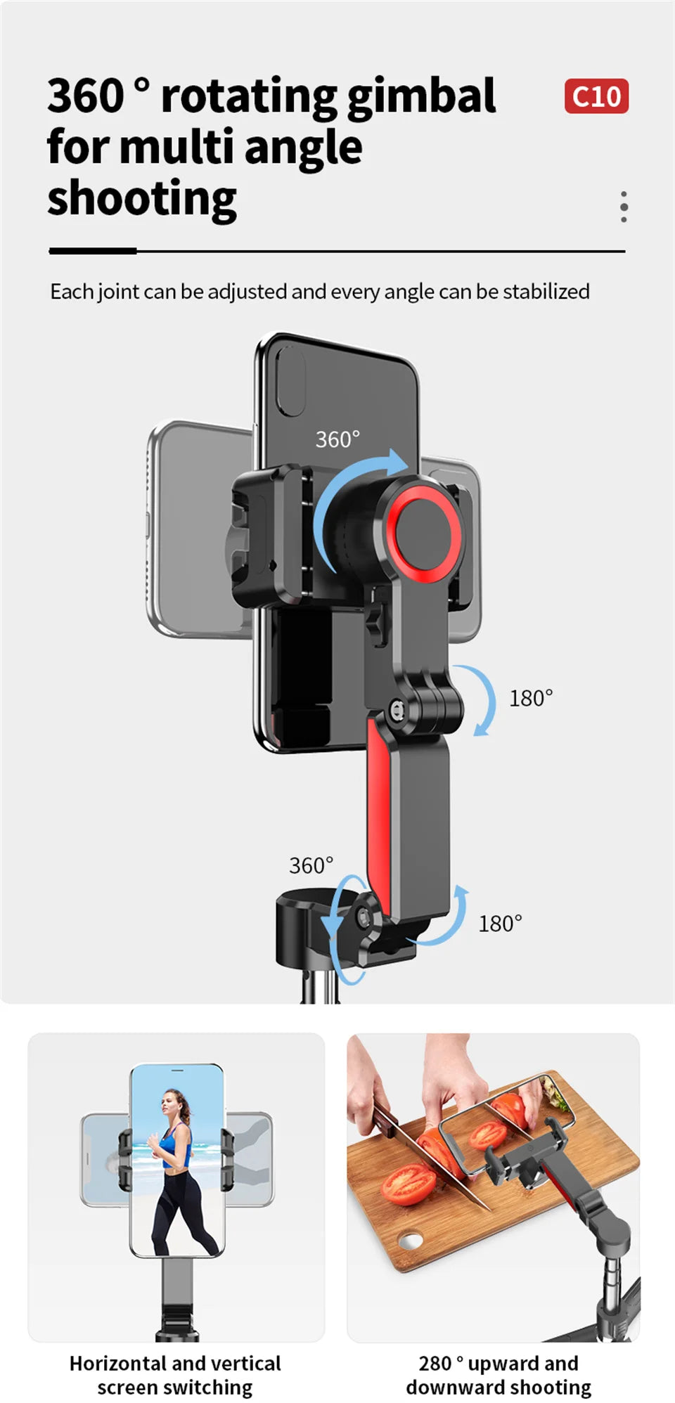 AI face tracking Stabilizer 360 Auto Rotation Follow Gimbal Remote Selfie stick tripod for iPhone Android phone holder