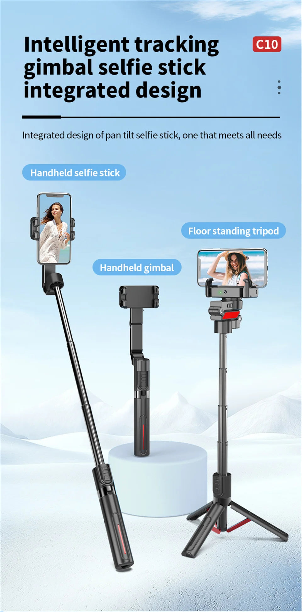 AI face tracking Stabilizer 360 Auto Rotation Follow Gimbal Remote Selfie stick tripod for iPhone Android phone holder