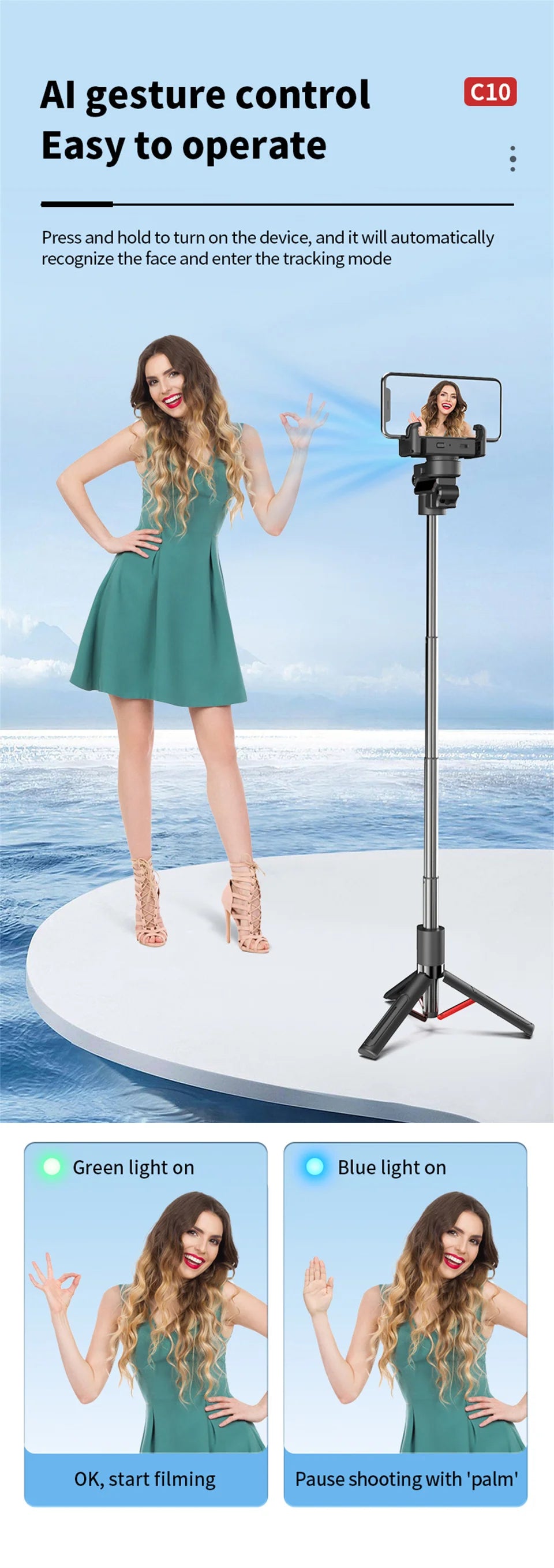 AI face tracking Stabilizer 360 Auto Rotation Follow Gimbal Remote Selfie stick tripod for iPhone Android phone holder