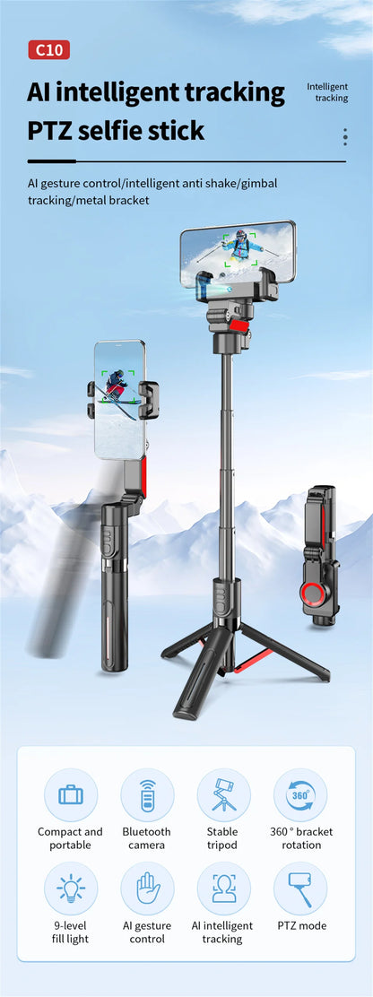 AI face tracking Stabilizer 360 Auto Rotation Follow Gimbal Remote Selfie stick tripod for iPhone Android phone holder