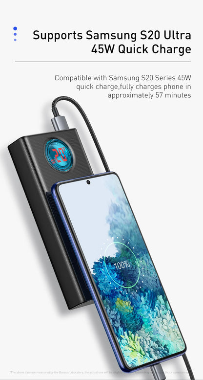 Baseus Power Bank 30000mAh 65W PD3.0 Quick Charging 3.0 FCP SCP Portable External for iPhone 16 15 14 Laptop Tablet Power bank
