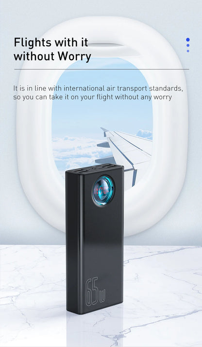 Baseus Power Bank 30000mAh 65W PD3.0 Quick Charging 3.0 FCP SCP Portable External for iPhone 16 15 14 Laptop Tablet Power bank