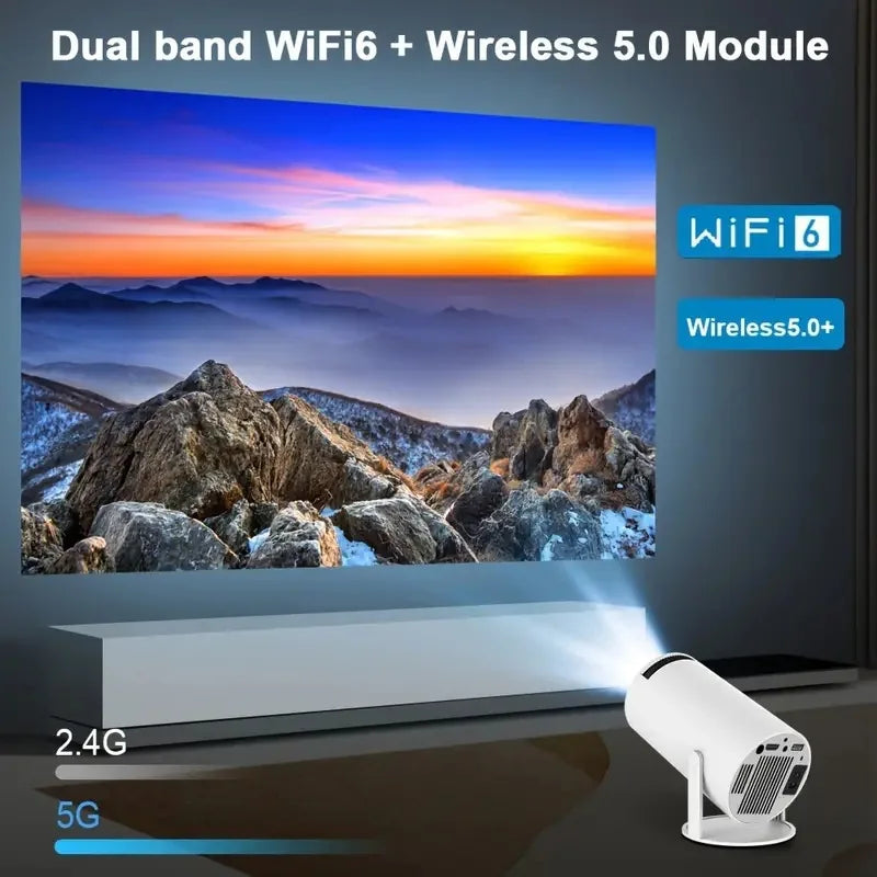 2025 Mini Projector 1080P Support 4K, 200ANSI Lumens WiFi 6 Bluetooth Portable Outdoor Projector with HDMI USB Dolby Audio