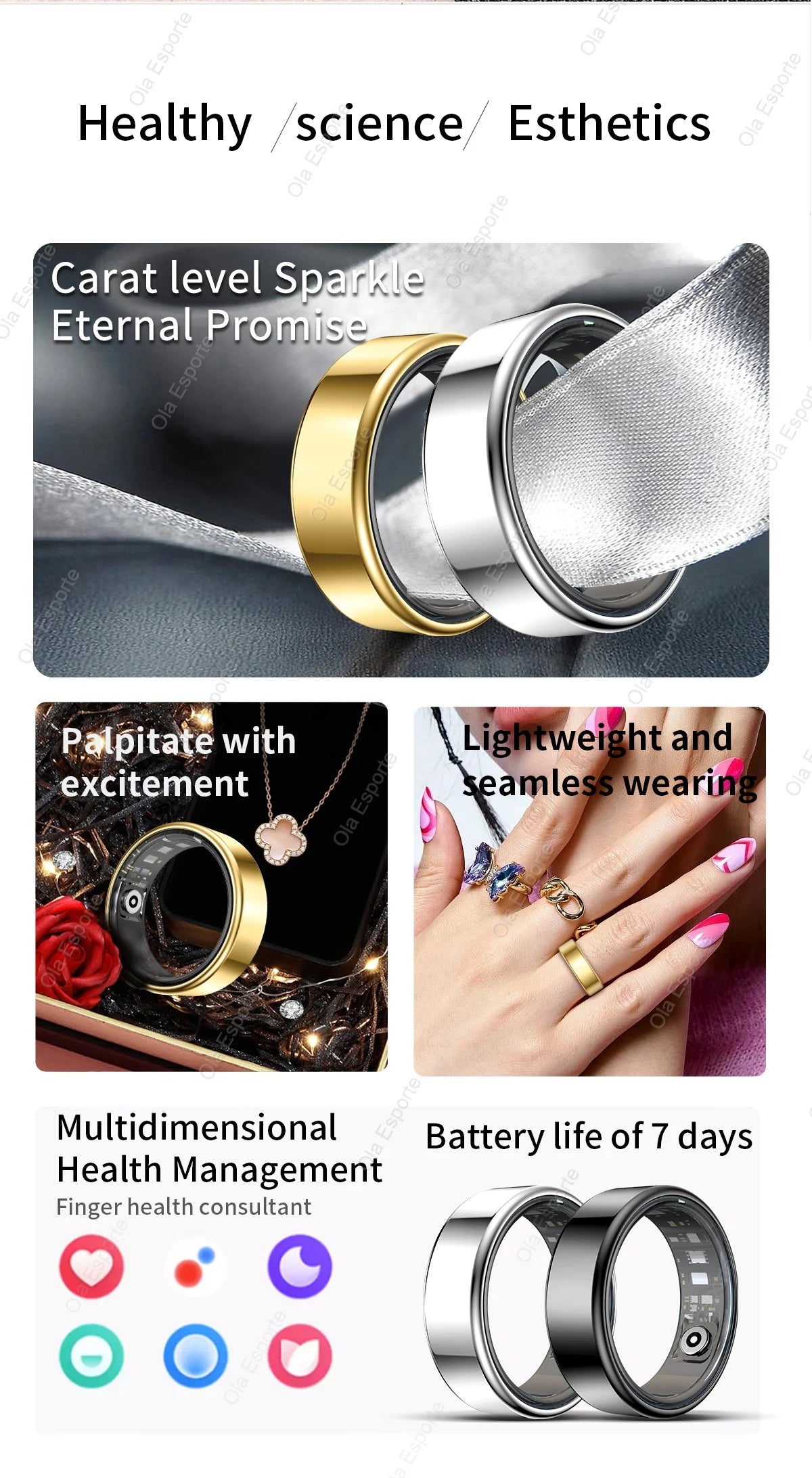 2026 New Smart Ring Men Women, Heart Rate Blood Oxygen and Sleep Monitor Smartring IP68 &amp; 5ATM Waterproof, Multi-sport Mode Ring
