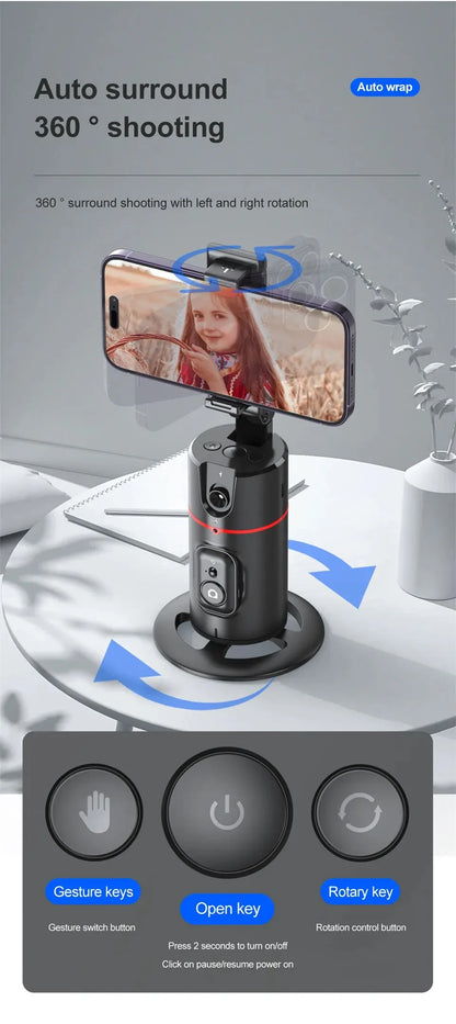 Auto Face Tracking Tripod 360°Rotation,No App, Gesture Recognition Phone Camera Mount Smart Shooting Phone Holder for Live Video