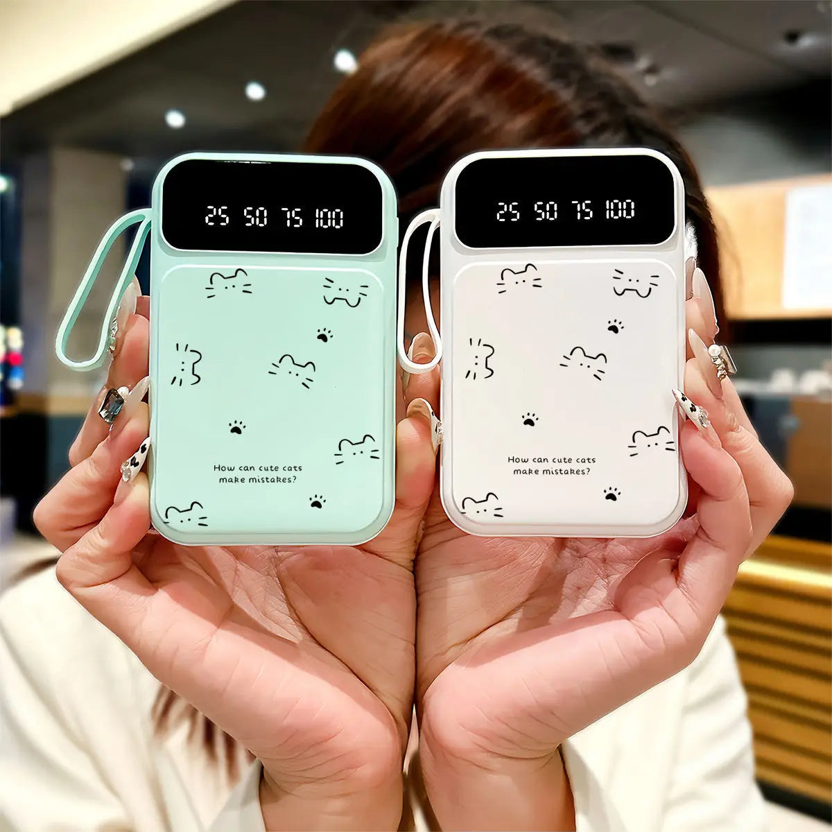 20000mAh Fast-charging Portable Power Bank with Minimalist Design, Featuring A Cat-shaped Design and A Built-in Cable