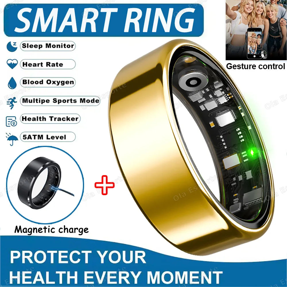 2025 Smart Ring Blood Pressure Heart Rate Sleep Monitoring Smartring IP68 &amp; 5ATM Waterproof Multi-sport Mode Smartring Man Women