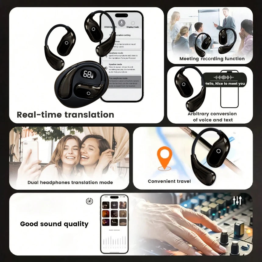 AI Translator Earbuds, Bluetooth Earphones, Languages Translation for Travel/Business/Learning, Real-Time 2-Way, iOS/Android