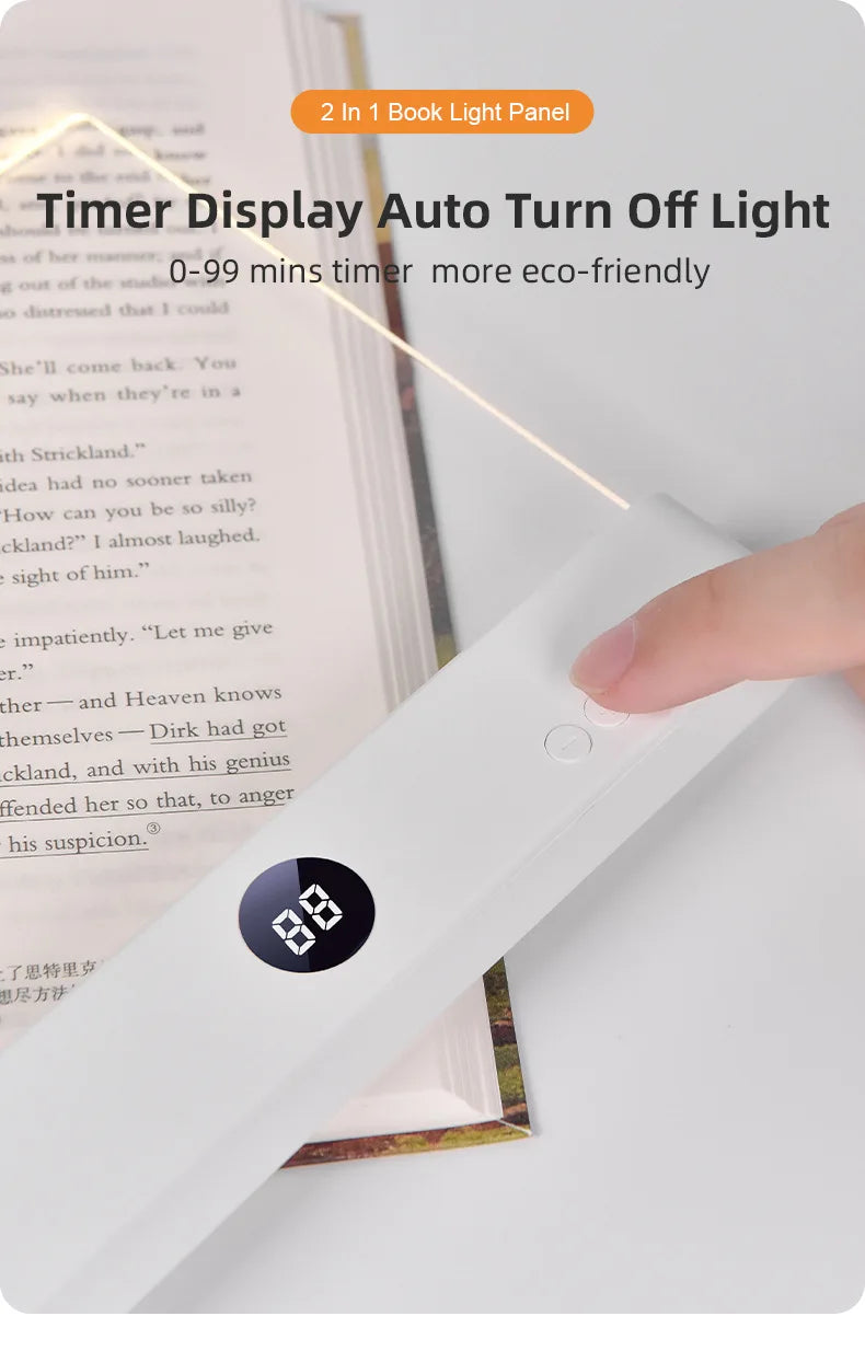 Smart Led Reading Light, Book Lights at Night, Rechargeable Clear Flat Reading Lights with 3 Colors &amp; Timer, Eye-Friendly Glow