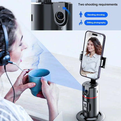 Auto Face Tracking Tripod 360°Rotation,No App, Gesture Recognition Phone Camera Mount Smart Shooting Phone Holder for Live Video