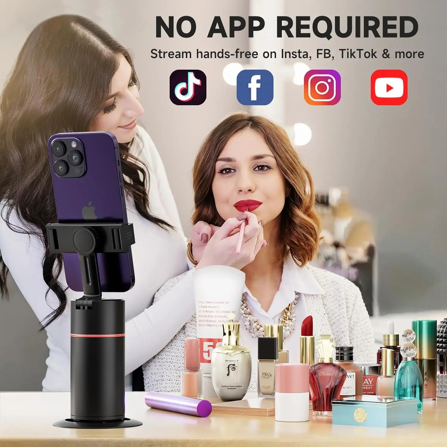 Auto Face Tracking Tripod 360°Rotation,No App, Gesture Recognition Phone Camera Mount Smart Shooting Phone Holder for Live Video
