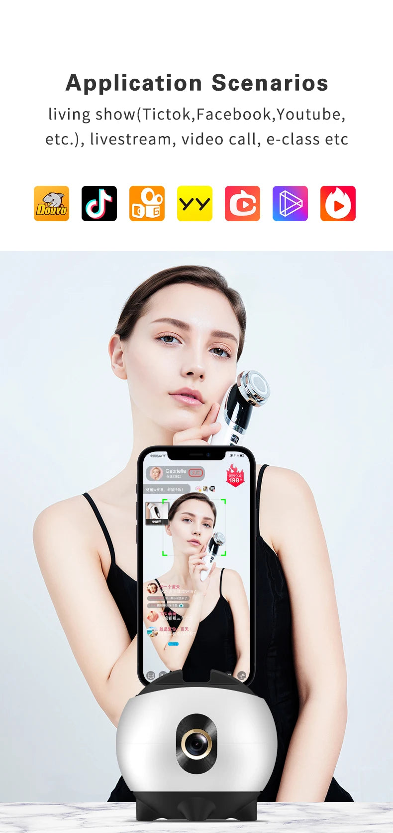 Automatic tracking phone holder, automatic face tracking tripod, multifunctional intelligent 360 ° rotating face tracking holder