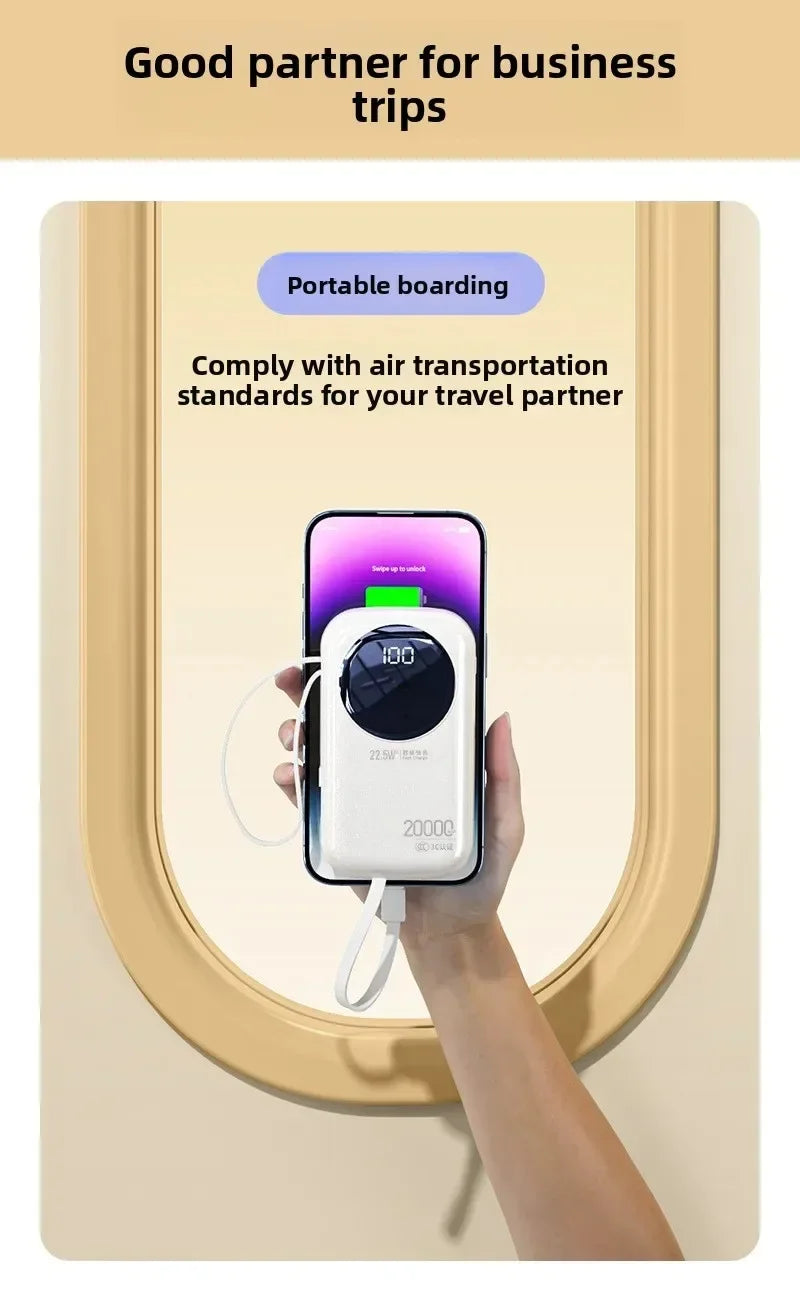 2025 New CCC Certified Power Bank – 22.5W Super Fast Charging with Built-in Cables 20000mAh  Charger Customizable R37C