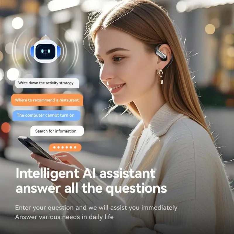 AI Translation Earbuds, Bluetooth 5.3 Wireless Earphones with Real Time Translation, Sport Ear Hook Headphones with Hi-Res Audio