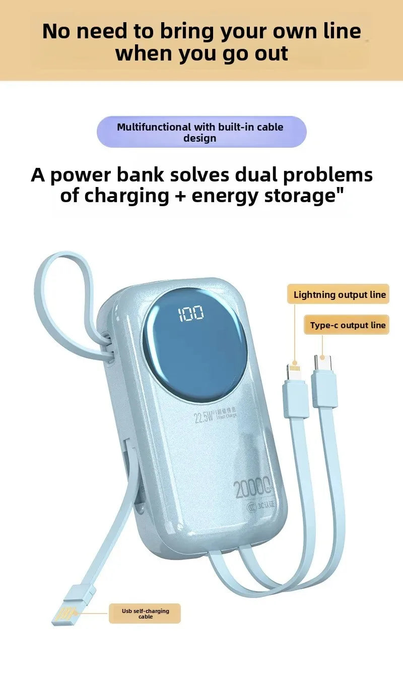 2025 New CCC Certified Power Bank – 22.5W Super Fast Charging with Built-in Cables 20000mAh  Charger Customizable R37C