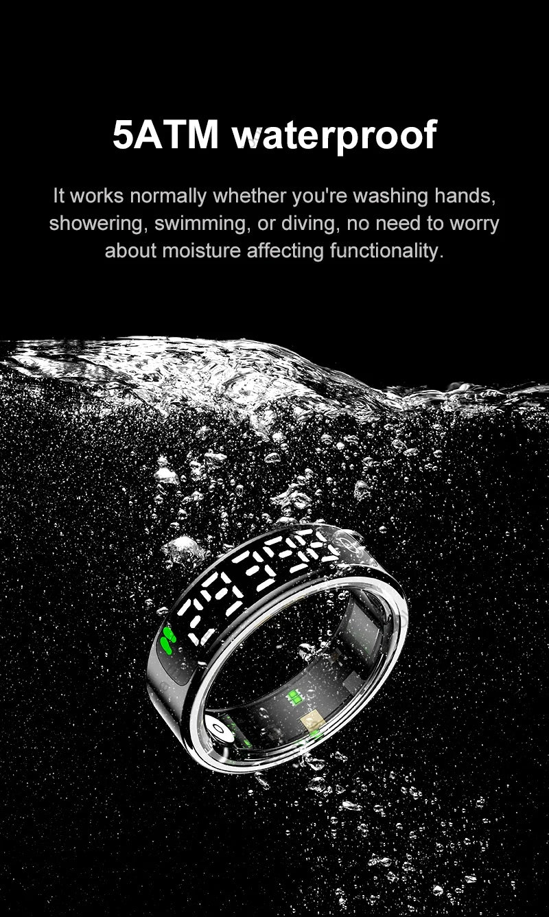 Smart Ring with Charging Case for Men Women, Display Screen, Health Monitor, 5ATM Waterproof,Multiple Sport Mode For Android IOS