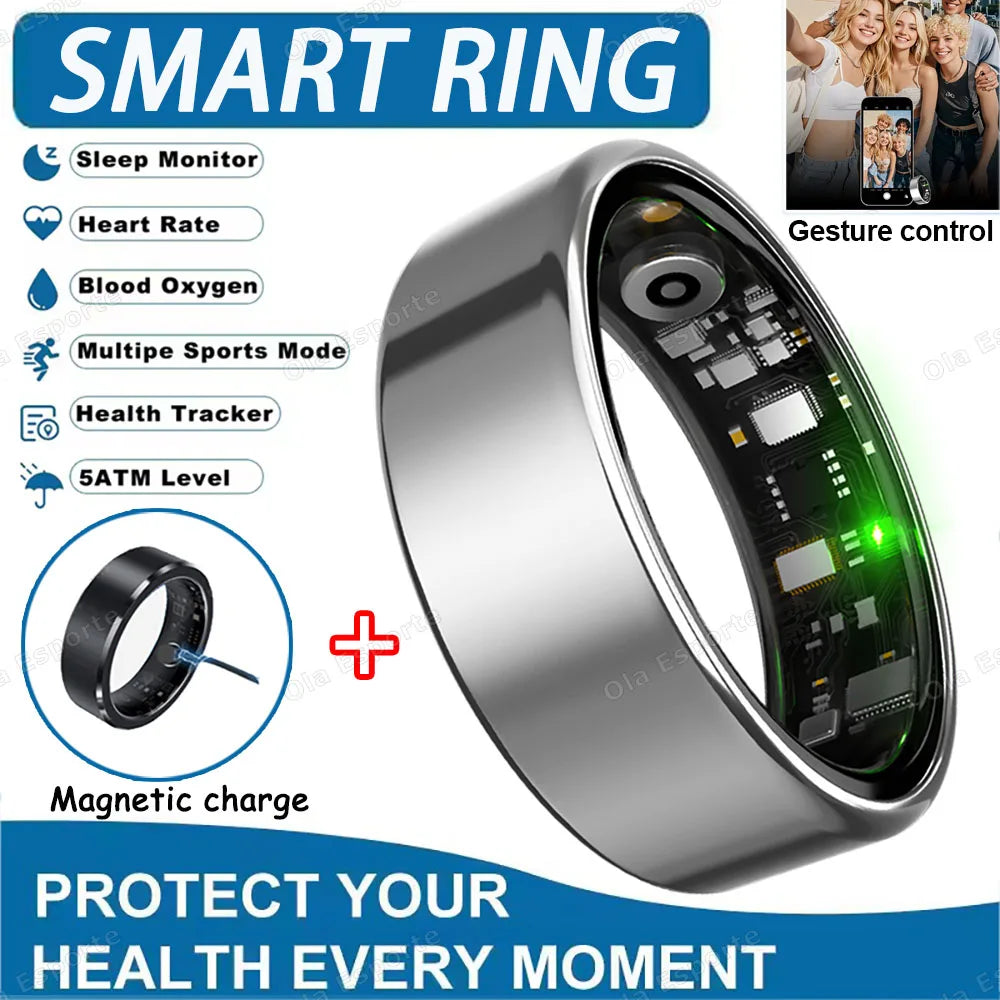 2025 Smart Ring Blood Pressure Heart Rate Sleep Monitoring Smartring IP68 &amp; 5ATM Waterproof Multi-sport Mode Smartring Man Women