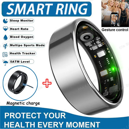 2025 Smart Ring Blood Pressure Heart Rate Sleep Monitoring Smartring IP68 &amp; 5ATM Waterproof Multi-sport Mode Smartring Man Women