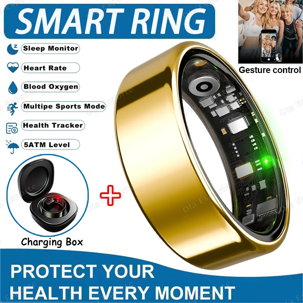 2025 Smart Ring Blood Pressure Heart Rate Sleep Monitoring Smartring IP68 &amp; 5ATM Waterproof Multi-sport Mode Smartring Man Women