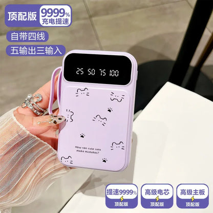 20000mAh Fast-charging Portable Power Bank with Minimalist Design, Featuring A Cat-shaped Design and A Built-in Cable