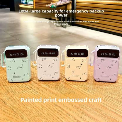 20000mAh Fast-charging Portable Power Bank with Minimalist Design, Featuring A Cat-shaped Design and A Built-in Cable