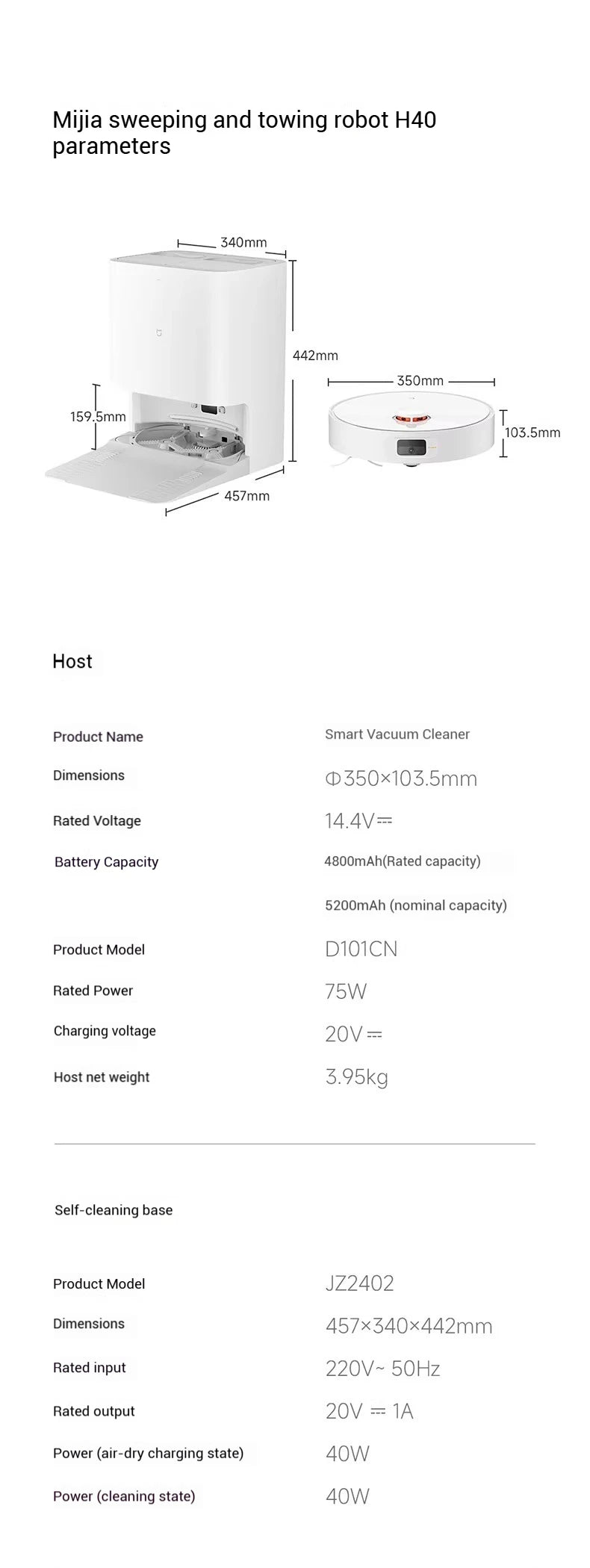【Xiaomi】 Robot Vacuum H40, 10,000 Pa powerful Aspiration, ultra-accurate cleaning with navigation LDS, 2-en1: Vacuum and wash