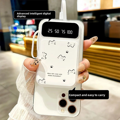 20000mAh Fast-charging Portable Power Bank with Minimalist Design, Featuring A Cat-shaped Design and A Built-in Cable