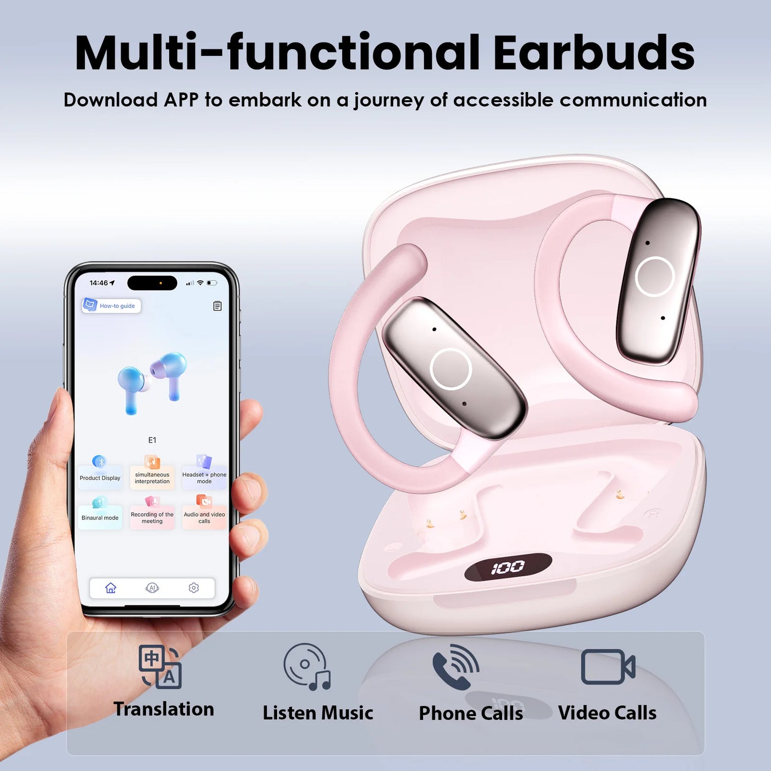 AI Smart Translation Headphones Sports Bluetooth Wireless Headset 114 Languages Real Time Translator Earbuds Free Lifetime APP