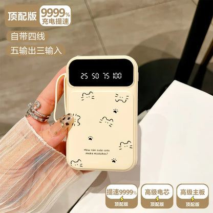 20000mAh Fast-charging Portable Power Bank with Minimalist Design, Featuring A Cat-shaped Design and A Built-in Cable