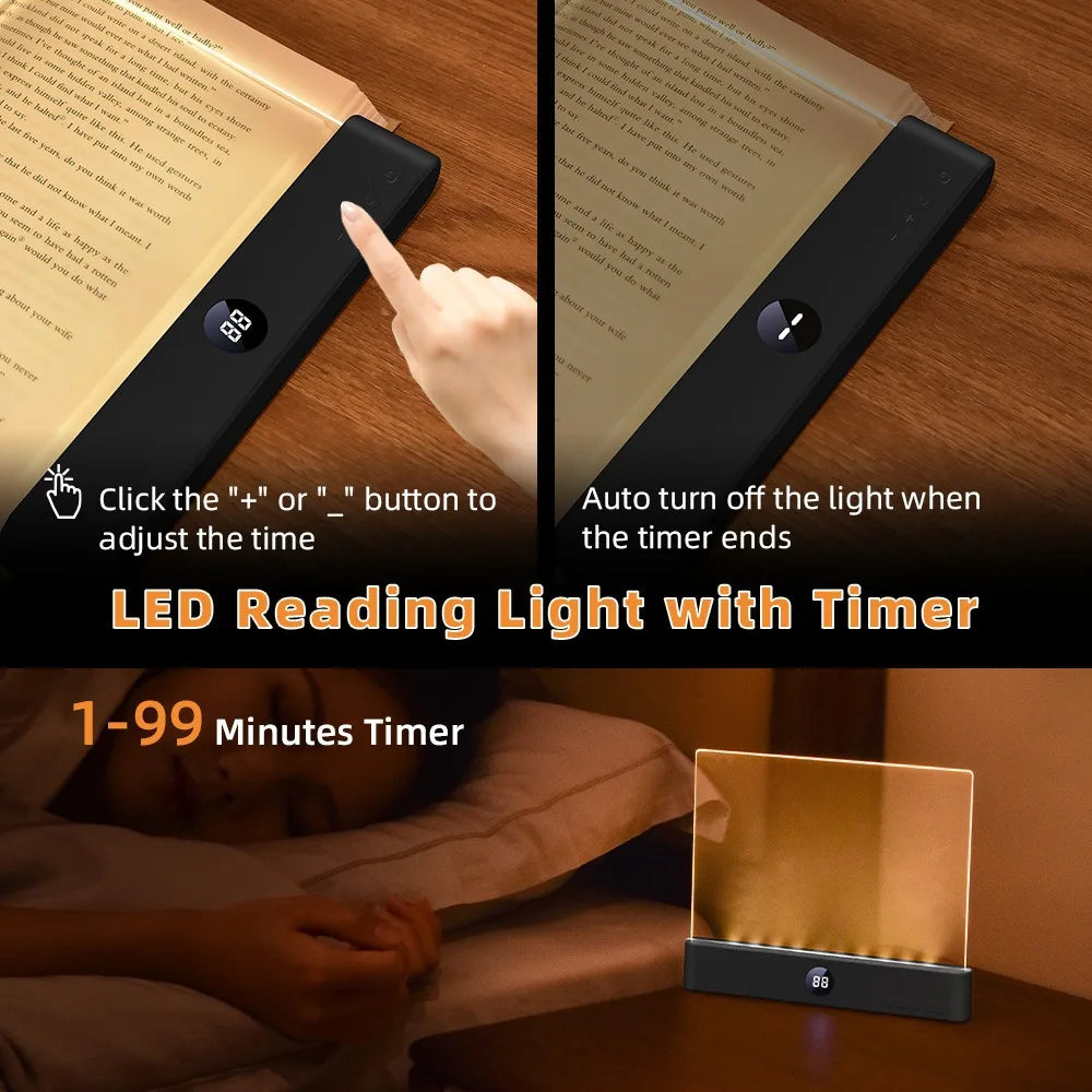Smart Led Reading Light, Book Lights at Night, Rechargeable Clear Flat Reading Lights with 3 Colors &amp; Timer, Eye-Friendly Glow