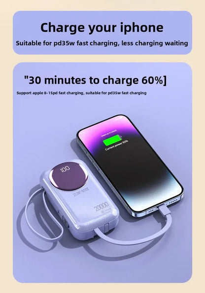 2025 New CCC Certified Power Bank – 22.5W Super Fast Charging with Built-in Cables 20000mAh  Charger Customizable R37C