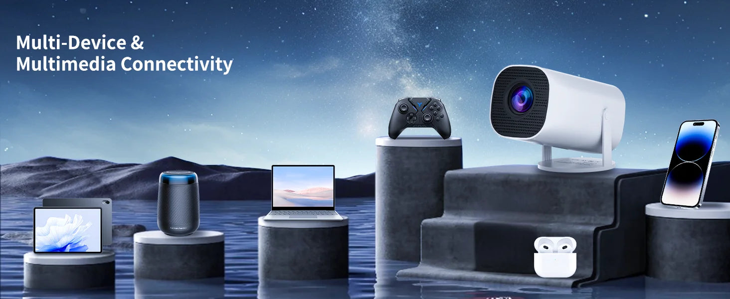 Mini Projector with WiFi &amp; Bluetooth, 4K Support, Android System, Portable for Home Theater, Business, Gaming